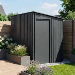 Abrigo de jardim em aço galvanizado com porta deslizante e kit de ancoragem