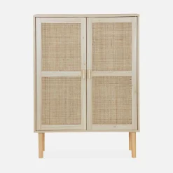 Aparador com efeito cana e madeira de 2 portas, 80cm