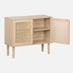 Aparador com efeito cana e madeira de 2 portas, 80cm