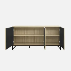 Aparador contemporâneo com efeito de madeira ranhurada, 160cm