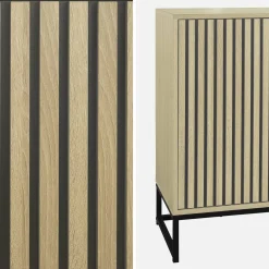 Aparador contemporâneo com efeito de madeira ranhurada, 160cm