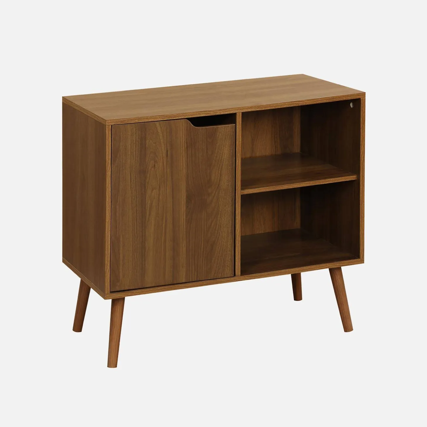Aparador de arrumação com efeito de nogueira 1 porta, 2 prateleiras, 80cm