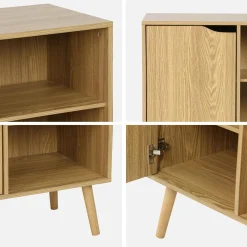 Aparador de arrumação com efeito de nogueira 1 porta, 2 prateleiras, 80cm