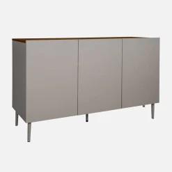 Aparador de metal e decoração de madeira 3 portas, 120cm