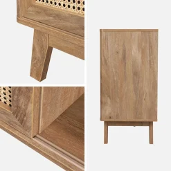 Aparador efeito madeira e cana com 2 portas, 150cm