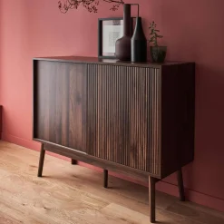 Aparador estilo escandinavo com efeito de madeira de 2 portas, 115cm