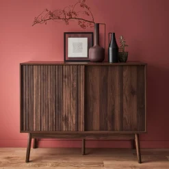Aparador estilo escandinavo com efeito de madeira de 2 portas, 115cm