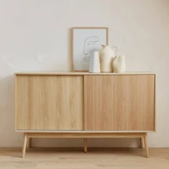 Aparador estilo escandinavo com efeito de madeira de 2 portas, 150cm