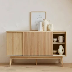 Aparador estilo escandinavo com efeito de madeira de 2 portas, 150cm