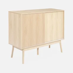 Aparador estilo escandinavo com efeito de madeira de 2 portas, 115cm