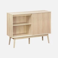Aparador estilo escandinavo com efeito de madeira de 2 portas, 115cm