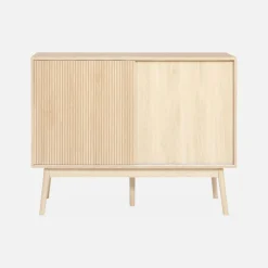 Aparador estilo escandinavo com efeito de madeira de 2 portas, 115cm