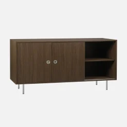 Aparador vintage com acabamento em madeira e aço inoxidável, 2 portas, 150 cm