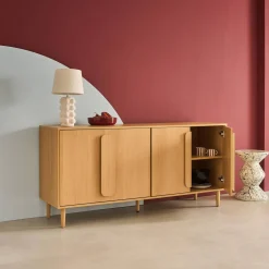 Aparador vintage efeito madeira em 4 portas, 160cm