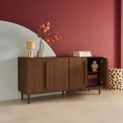 Aparador vintage efeito madeira em 4 portas, 160cm