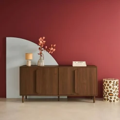 Aparador vintage efeito madeira em 4 portas, 160cm