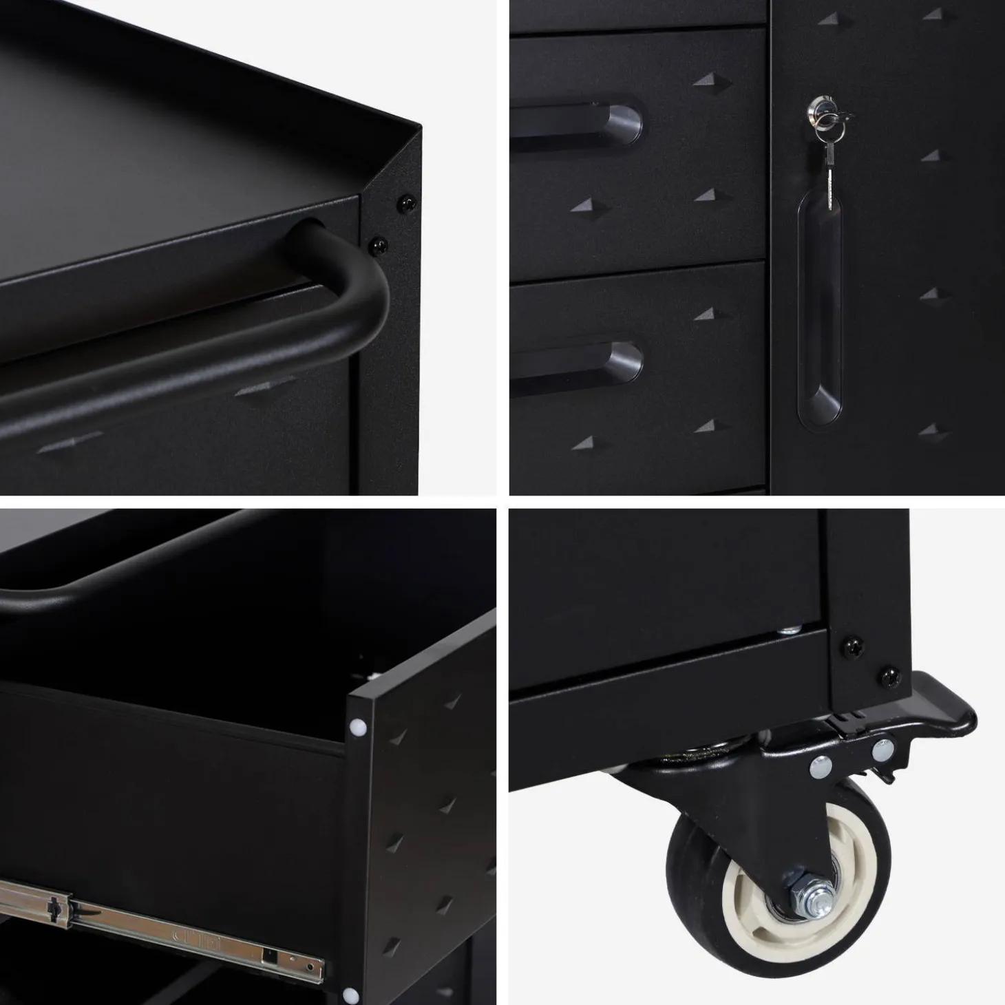 Armário baixo de armazenamento para garagem com 4 gavetas e uma porta
