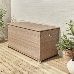 Baú de jardim com armazenamento de resina trançada, 790L, 170x82cm