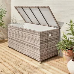 Baú de jardim com armazenamento de resina trançada, 790L, 170x82cm