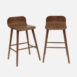 Banco alto de bar escandinava madeira de seringueira 67,5cm, set de 2