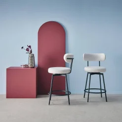 Banco alto de cozinha com assento giratório metal e tecido, set de 2
