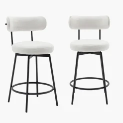 Banco alto de cozinha com assento giratório metal e tecido, set de 2