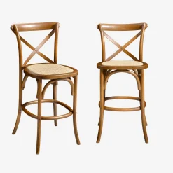 Banco alto de cozinha estilo bistrô em madeira, 65cm, set de 2