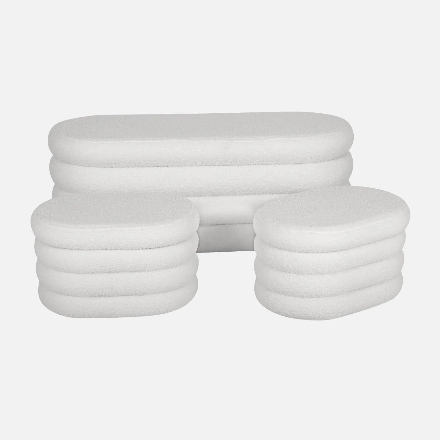 Banco baú com 2 puffes de arrumação boucle