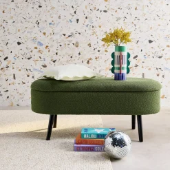 Banco, extremidade da cama com revestimento de boucle