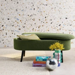 Banco, extremidade da cama com revestimento de boucle
