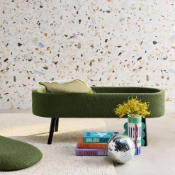 Banco, extremidade da cama com revestimento de boucle