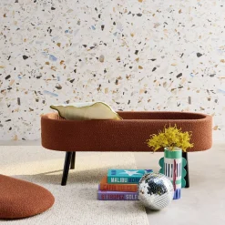 Banco, extremidade da cama com revestimento de boucle
