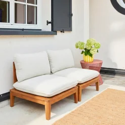 Banco modular de jardim em madeira de acácia e bouclé, 2 lugares
