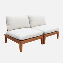 Banco modular de jardim em madeira de acácia e bouclé, 2 lugares