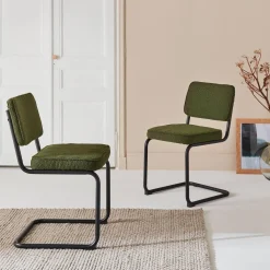 Cadeira cantilever em tecido bouclé com estrutura em aço, set de 2