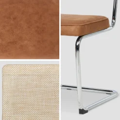 Cadeira cantilever em tecido e efeito rattan, set de 2