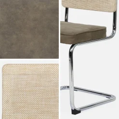 Cadeira cantilever em tecido e efeito rattan, set de 2