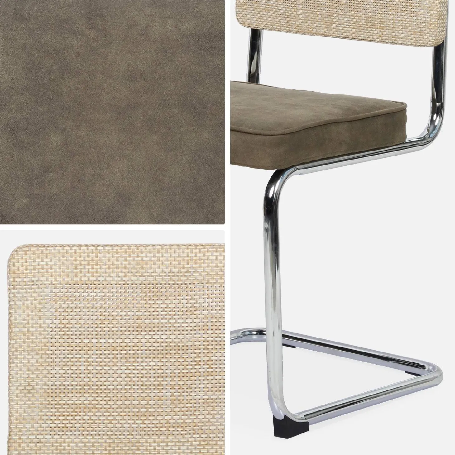Cadeira cantilever em tecido e efeito rattan, set de 2