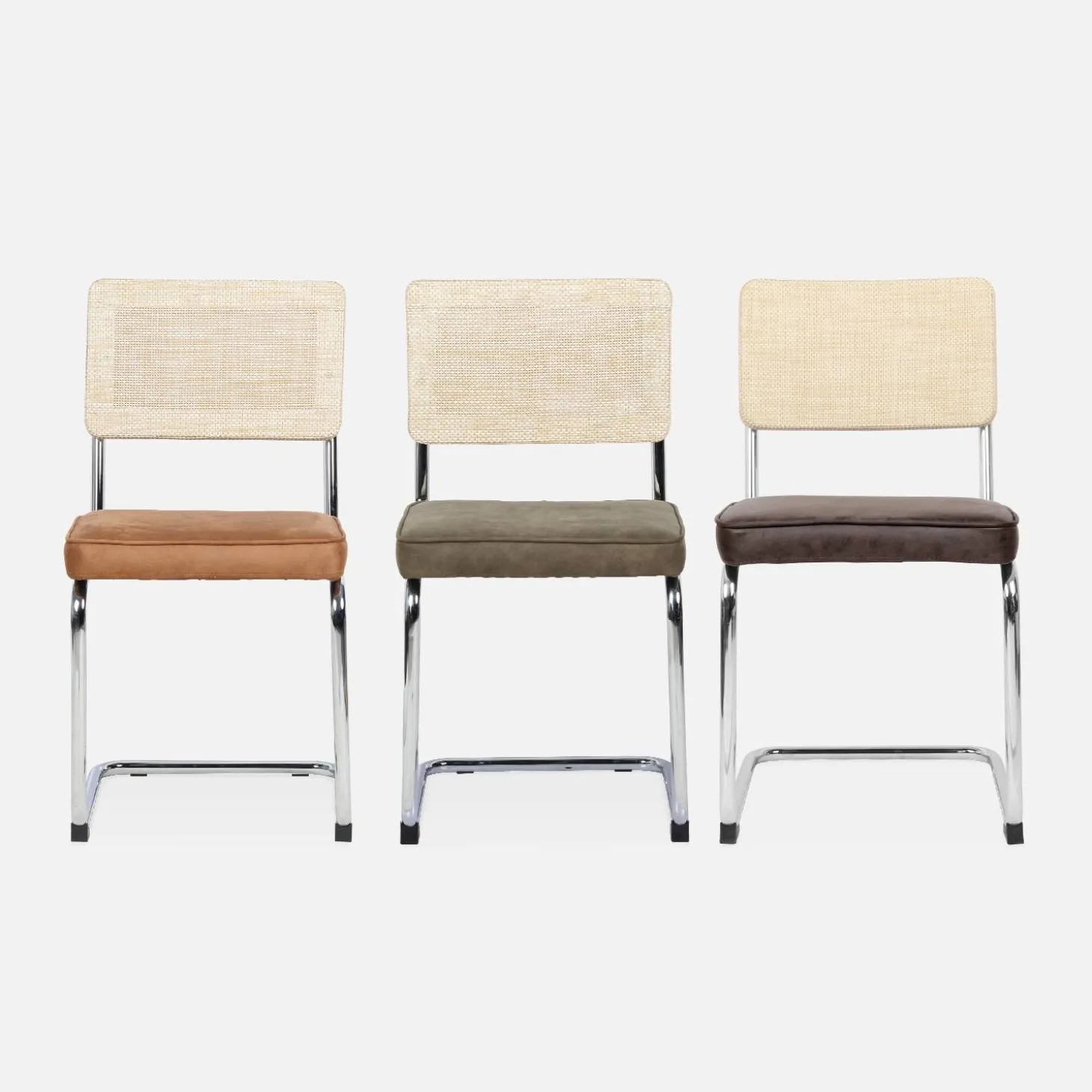 Cadeira cantilever em tecido e efeito rattan, set de 2