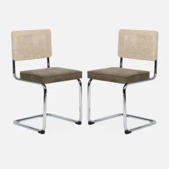 Cadeira cantilever em tecido e efeito rattan, set de 2