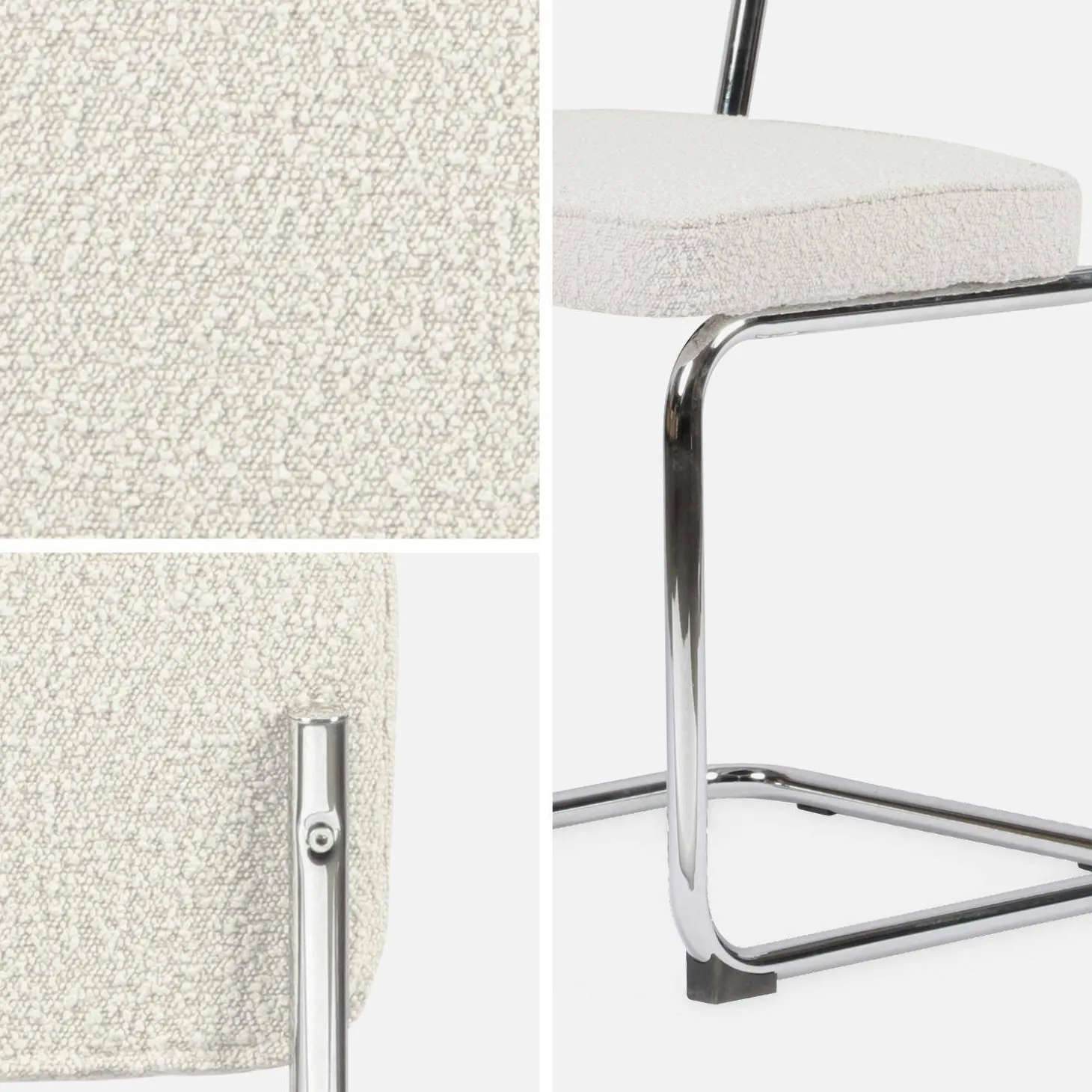 Cadeira cantilever em tecido bouclé com estrutura em aço, set de 2