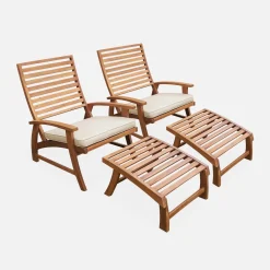 Cadeira com apoio para os pés em madeira, set de 2