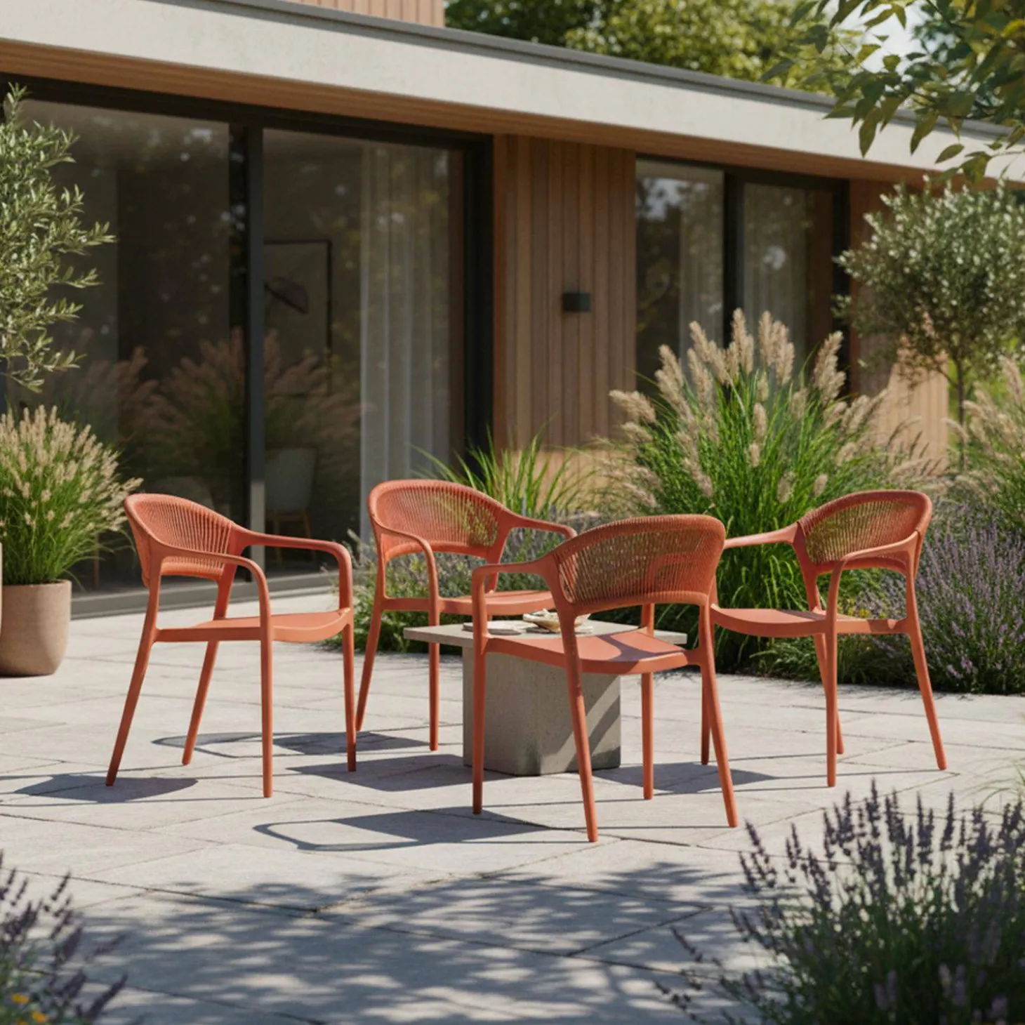Cadeira de jardim empilhável com efeito de corda, set de 4
