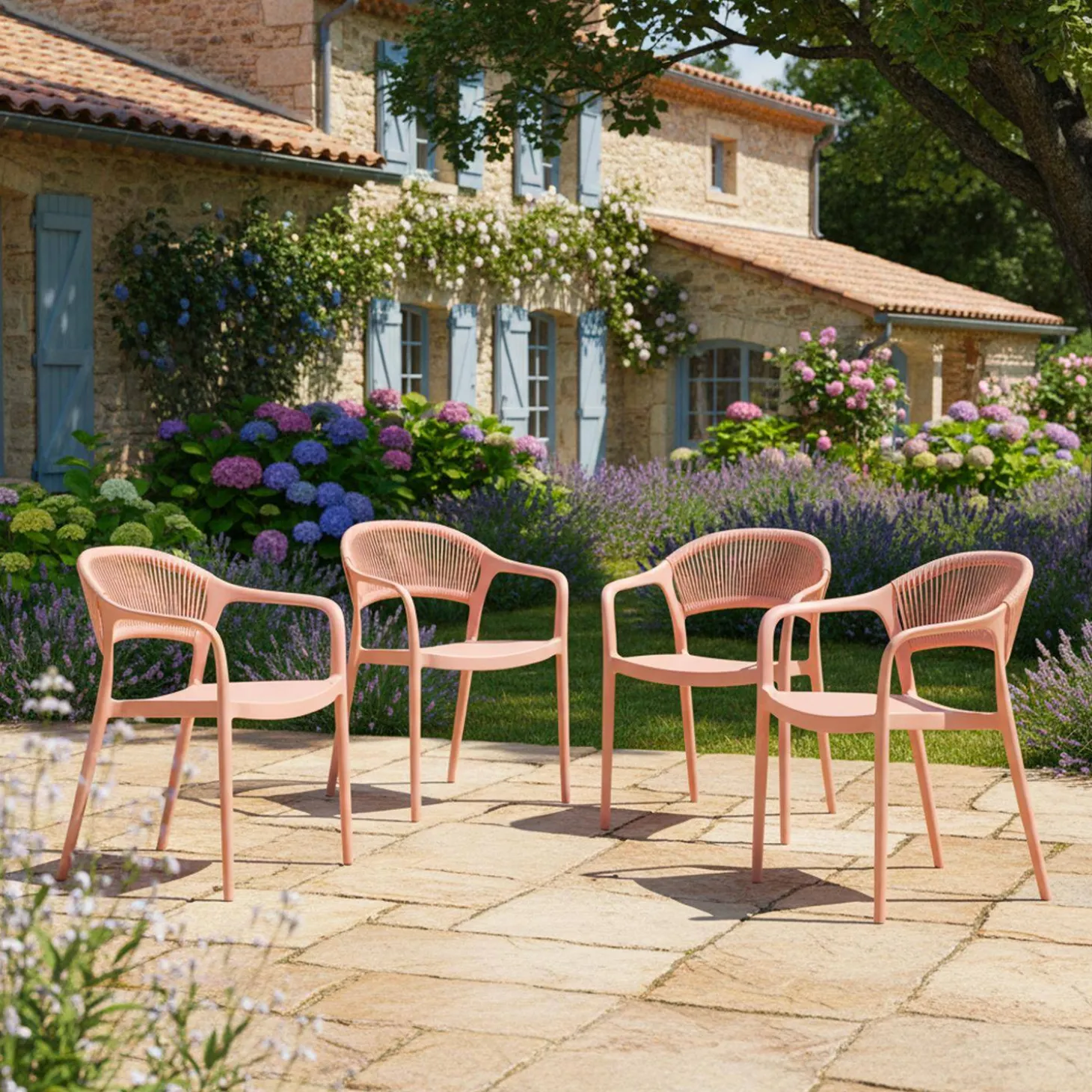 Cadeira de jardim empilhável com efeito de corda, set de 4