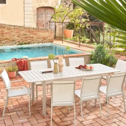 Cadeira de jardim empilhável em alumínio e textileno, set de 4