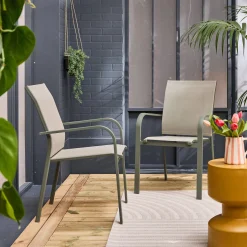 Cadeira de jardim empilhável em alumínio e textilene, set de 2