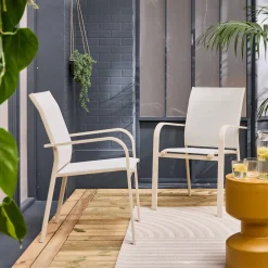 Cadeira de jardim empilhável em alumínio e textilene, set de 2