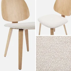 Cadeira em madeira com assento em tecido bouclé, set de 2