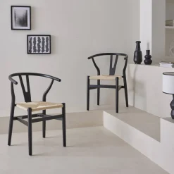 Cadeira em madeira de faia com assento de corda, set de 2