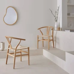 Cadeira em madeira de faia com assento de corda, set de 2